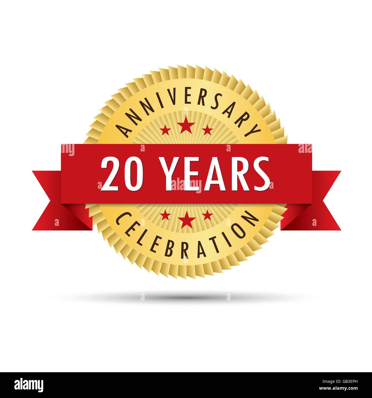 Venti anni di anniversario, ventesimo anniversario gold icona badge logo vector graphic design Illustrazione Vettoriale