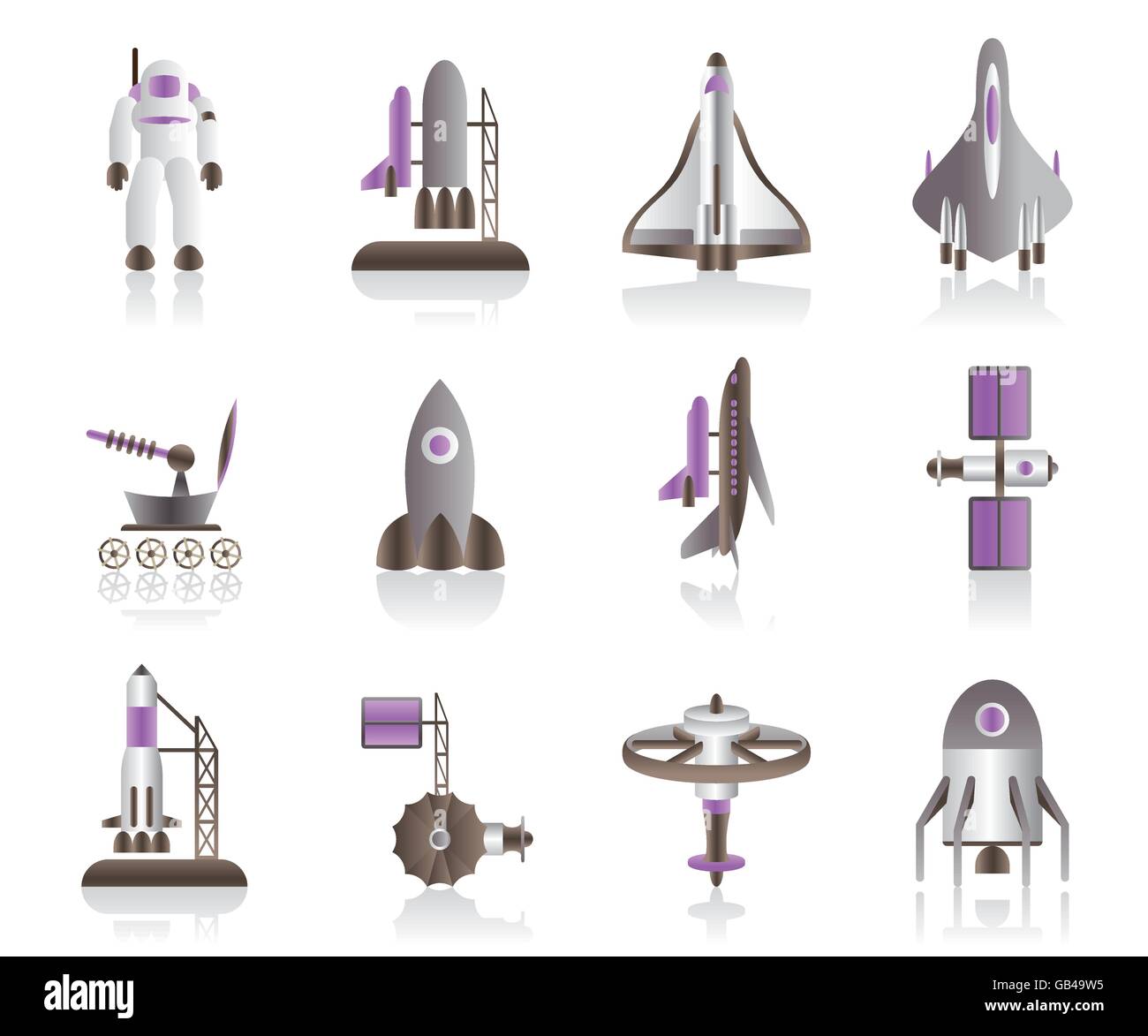 Veicolo spaziale, navette spaziali e astronauta - illustrazione vettoriale Illustrazione Vettoriale
