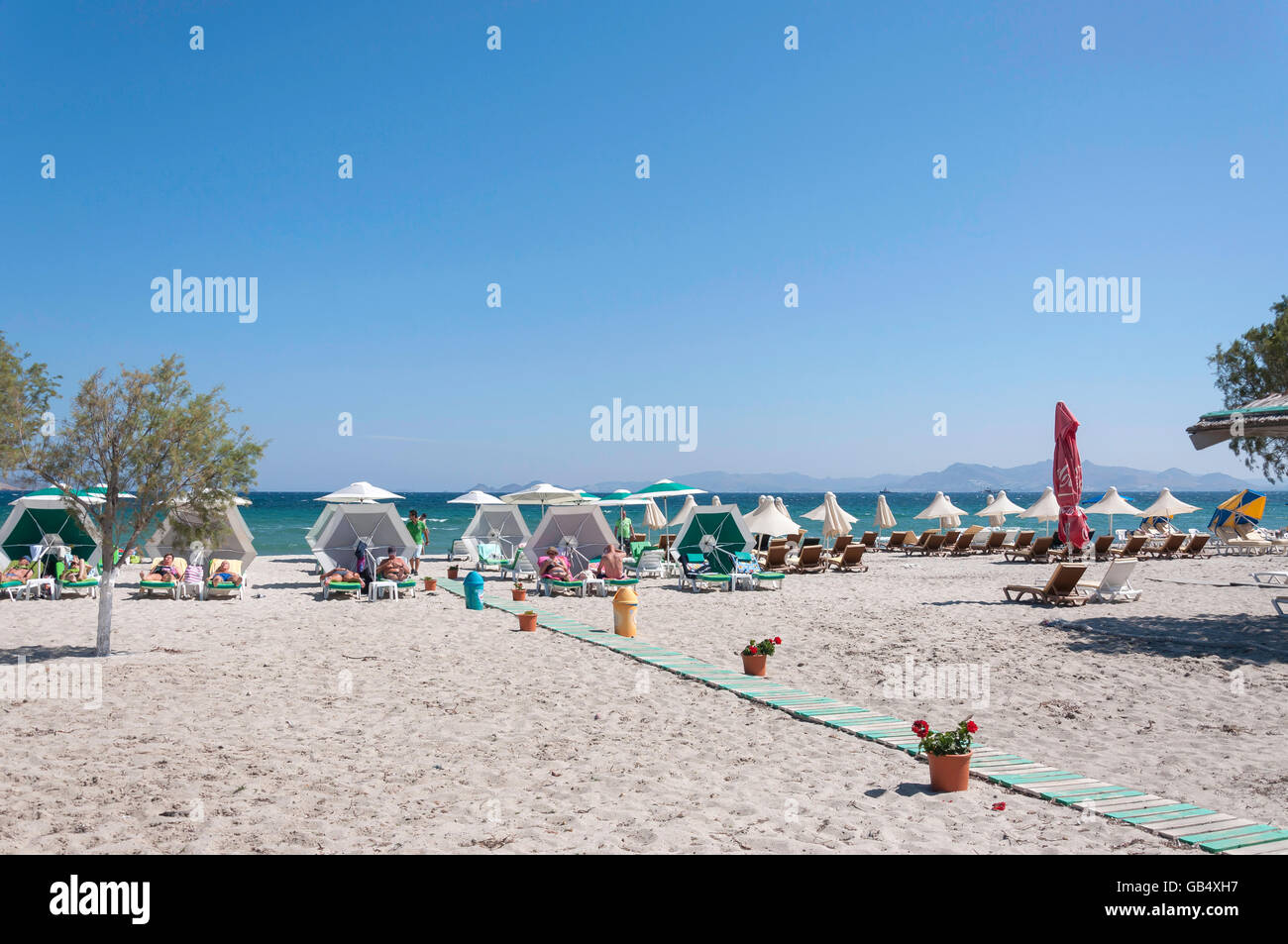 Tagaki Beach, Tigaki, Kos (Cos), del Dodecaneso, Egeo Meridionale Regione, Grecia Foto Stock
