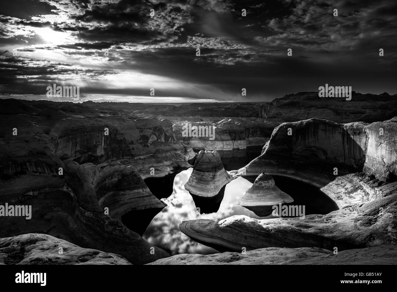 Tramonto sul Canyon di riflessione la fotografia in bianco e nero di paesaggi USA Foto Stock