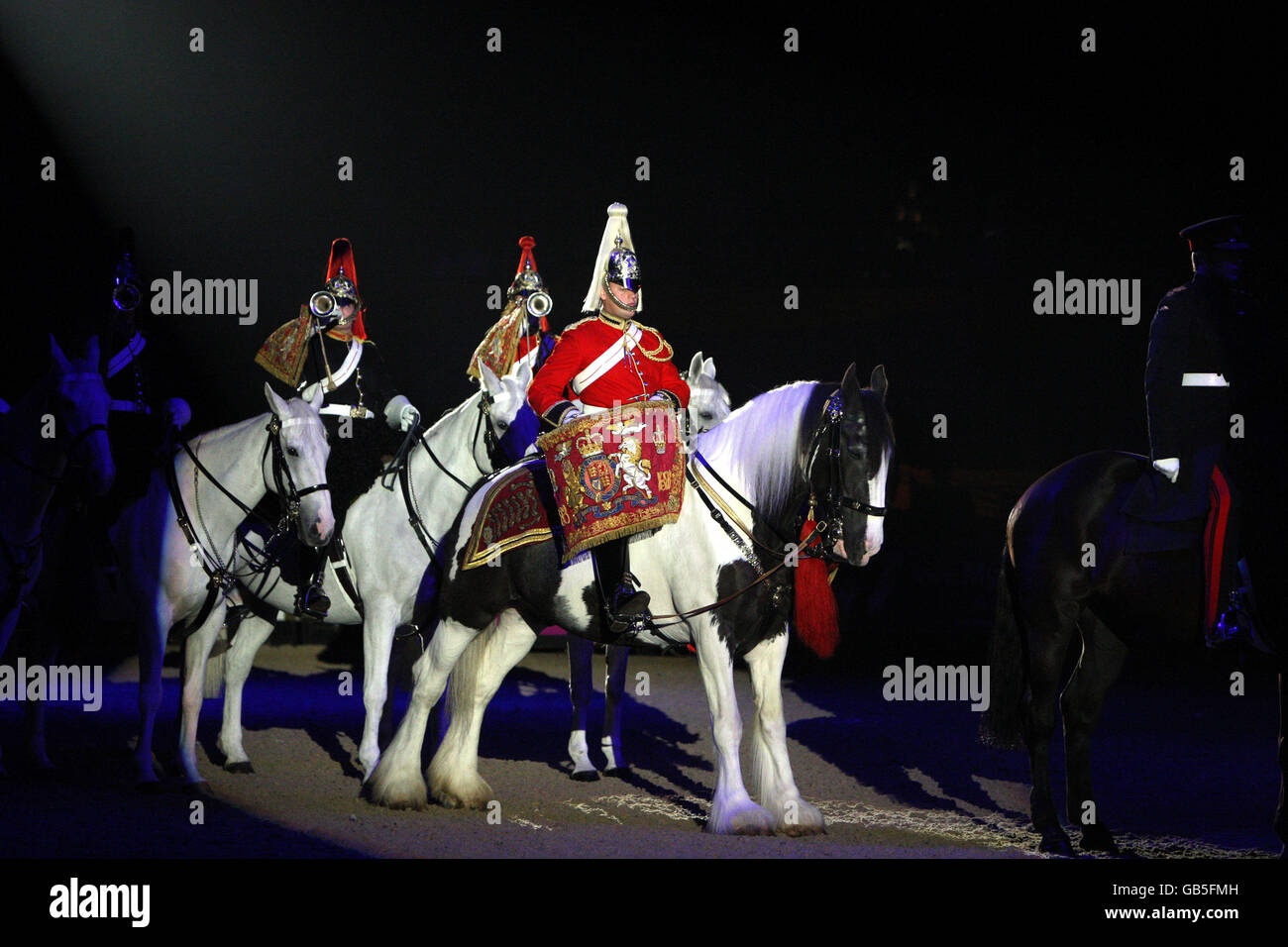 Equestre - spettacolo del cavallo dell'anno - giorno quattro - Centro Espositivo Nazionale. Il giro musicale della Cavalleria Household si esibirà il quarto giorno dello spettacolo del Cavallo dell'anno presso l'arena NEC di Birmingham. Foto Stock