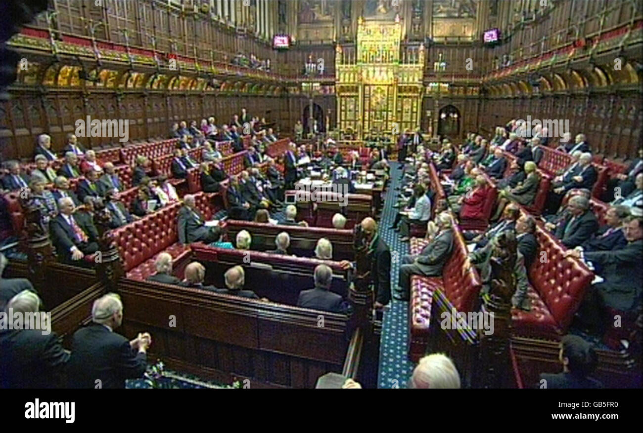 La visione generale della Camera dei Lord di Londra, in quanto si legge il voto sui piani di Gordon Brown per estendere il limite di detenzione preventiva dei sospetti di terrorismo. Foto Stock