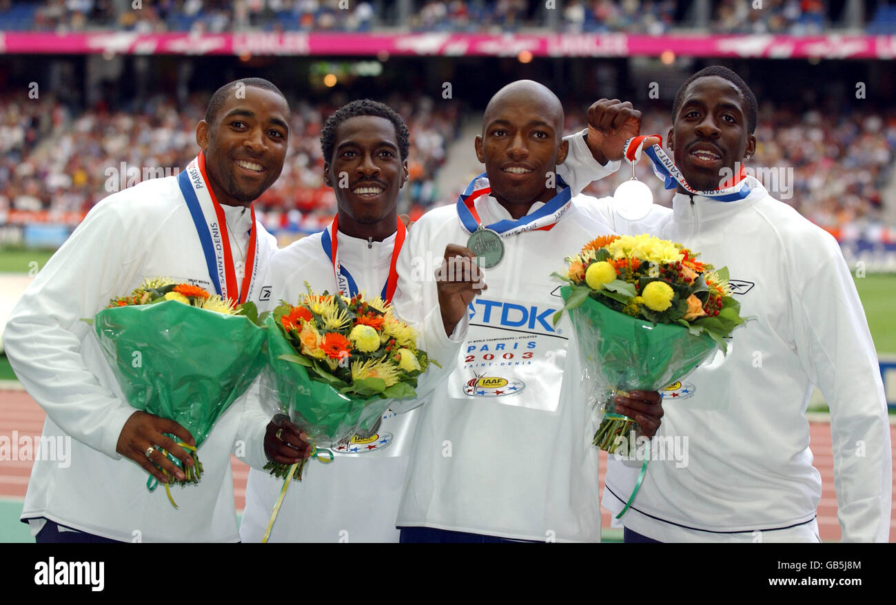 Atletica - IAAF mondiale di atletica - Parigi 2003 - Uomini Staffetta 4 x 100m Medal Ceremony Foto Stock