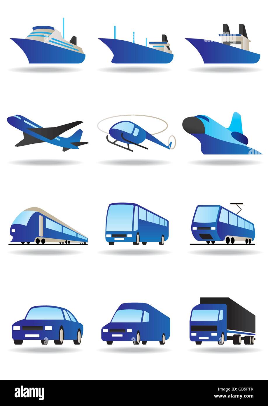 Strada, mare e trasporto spaziale set di icone - illustrazione vettoriale Illustrazione Vettoriale