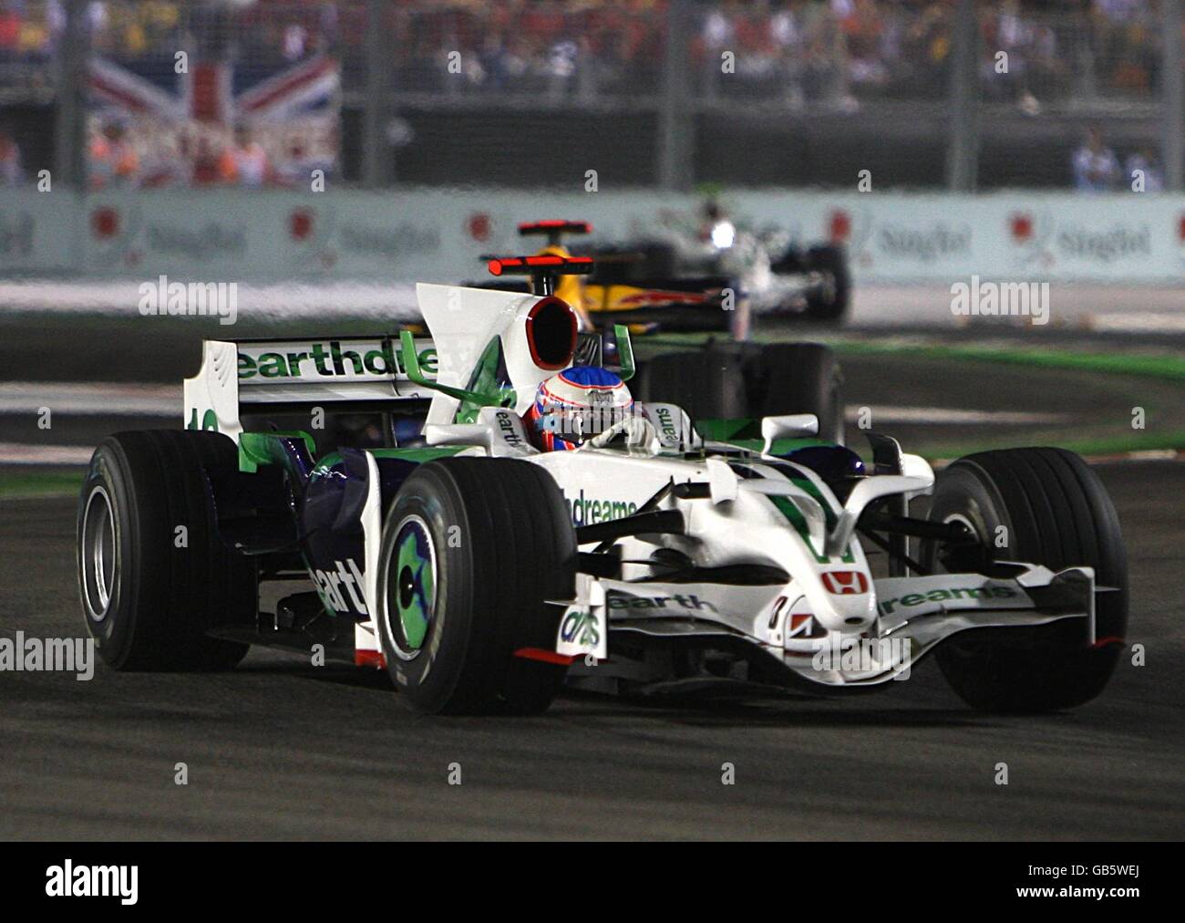 Jenson Button di Honda in azione durante il Gran Premio di Singapore Foto Stock