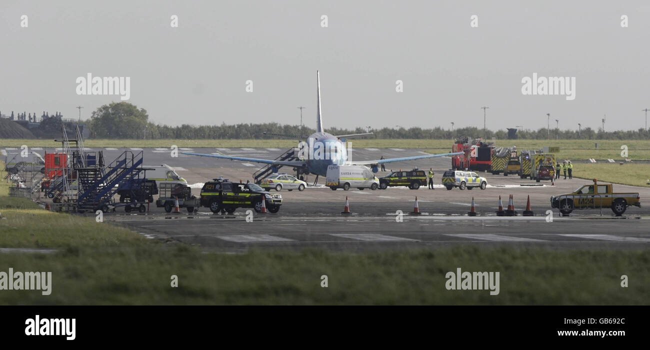 L'autorità aeroportuale di Dublino conduce un esercizio per verificare la risposta dei servizi combinati di emergenza a un incidente aereo all'aeroporto di Dublino. Foto Stock