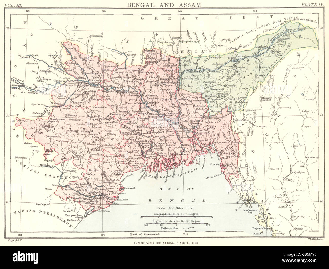 INDIA BANGLADESH: Bengala e Assam. La britannica 9a edizione, 1898 Mappa antichi Foto Stock