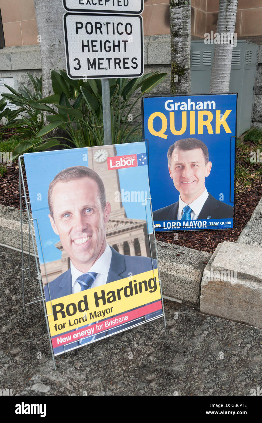 Signore sindaco elezione poster, King George Square, Città di Brisbane, Brisbane, Queensland, Australia Foto Stock
