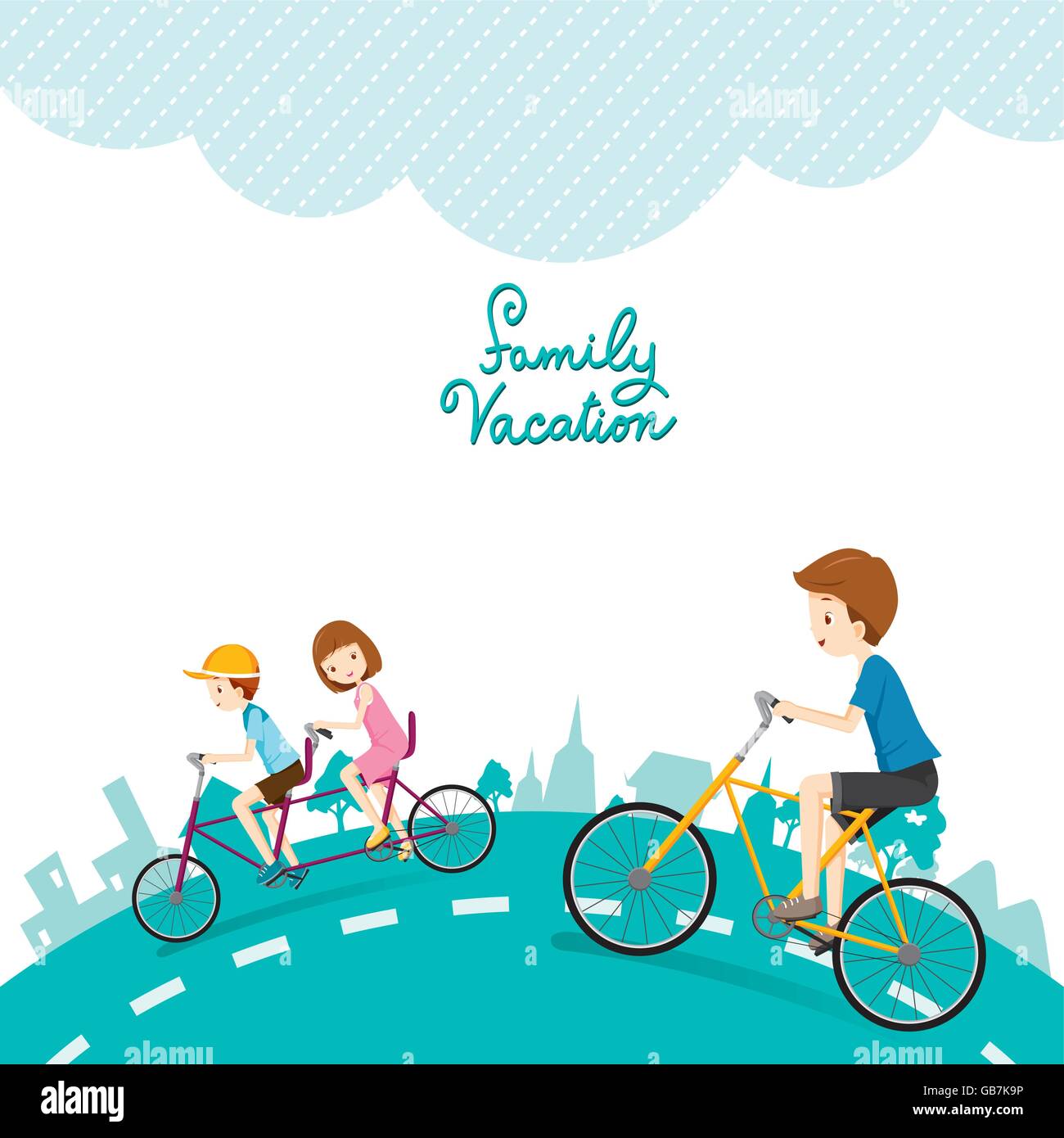 Famiglia rilassante in città, vacanze, vacanze, destinazione di viaggio, viaggio viaggi, trasporto, stare insieme, lo stile di vita Illustrazione Vettoriale