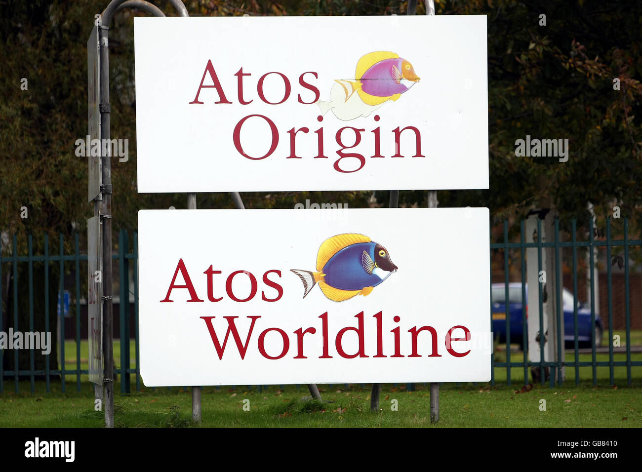 Il segno Atos Origin presso la loro sede a Cannock, Staffordshire. Foto Stock