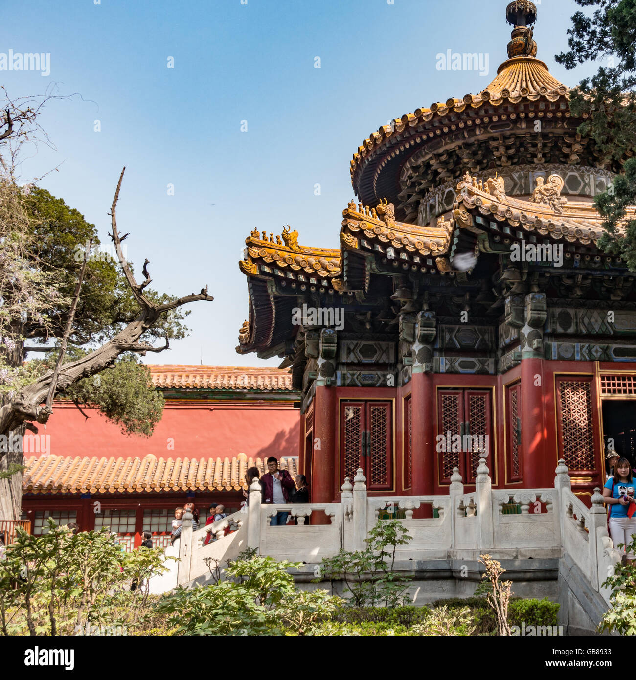 I turisti di esplorare la Città Proibita di Pechino CINA Foto Stock