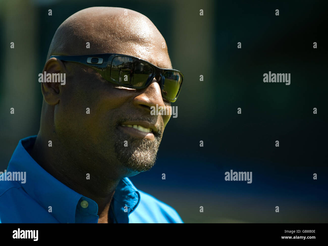 Sir viv Richards durante una fotocellula allo Stanford Cricket Ground, Coolidge, Antigua. Foto Stock