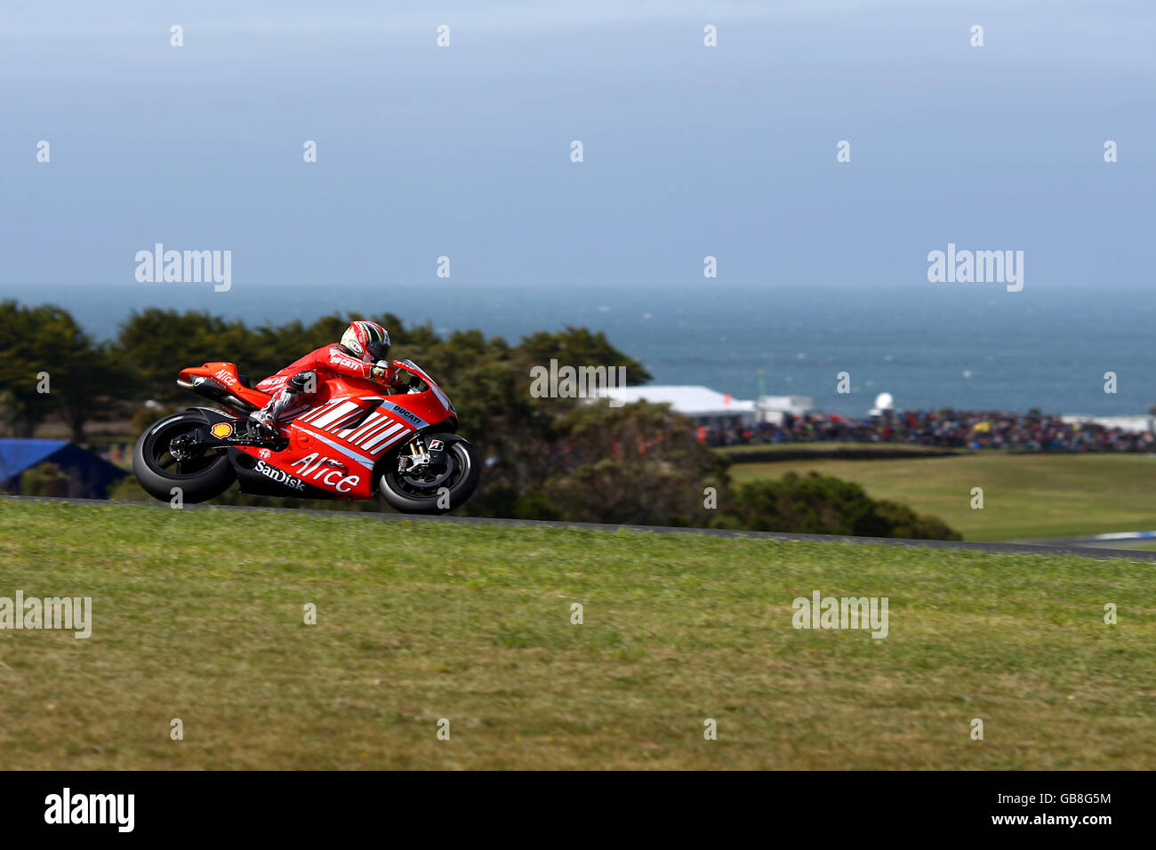 Loris Capirossi di Ducati Marlboro (ITA) durante l'Australian Moto Grand Premio Foto Stock