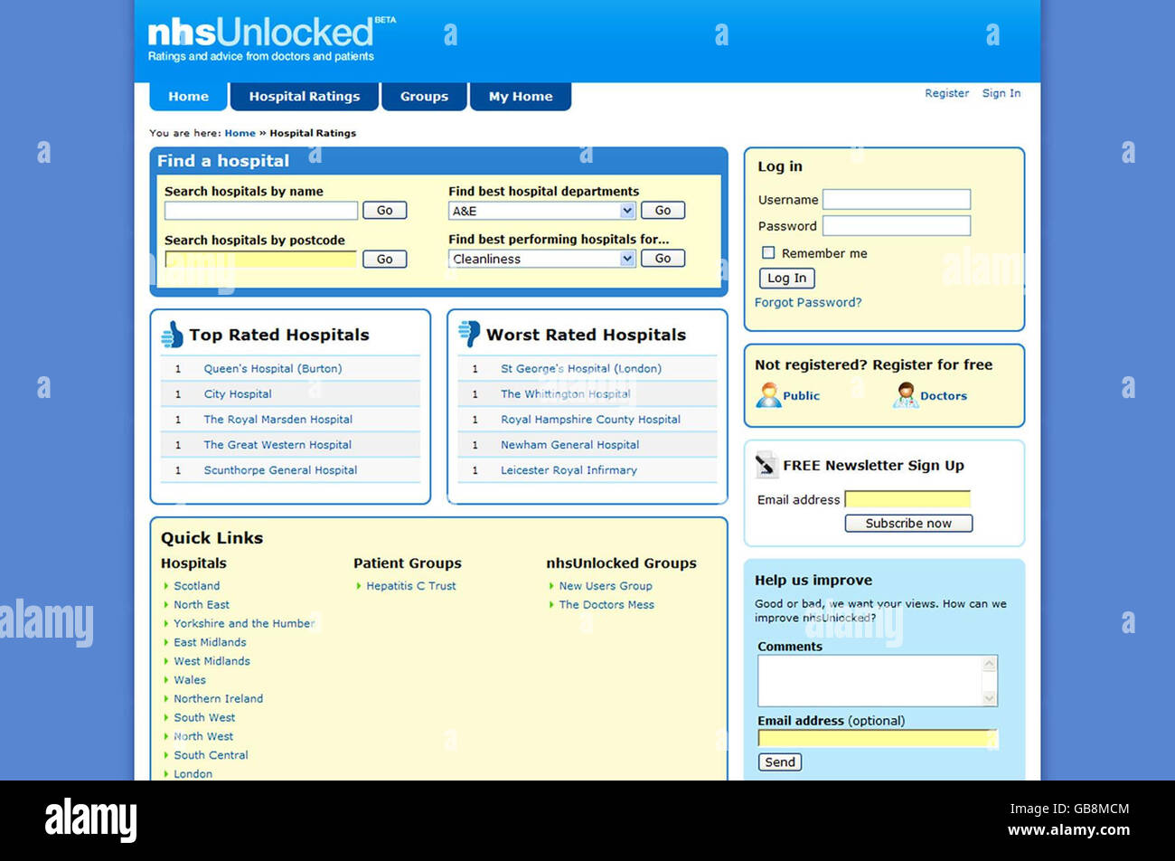 Nuovo sito web dà "informazioni privilegiate" sugli ospedali Foto Stock