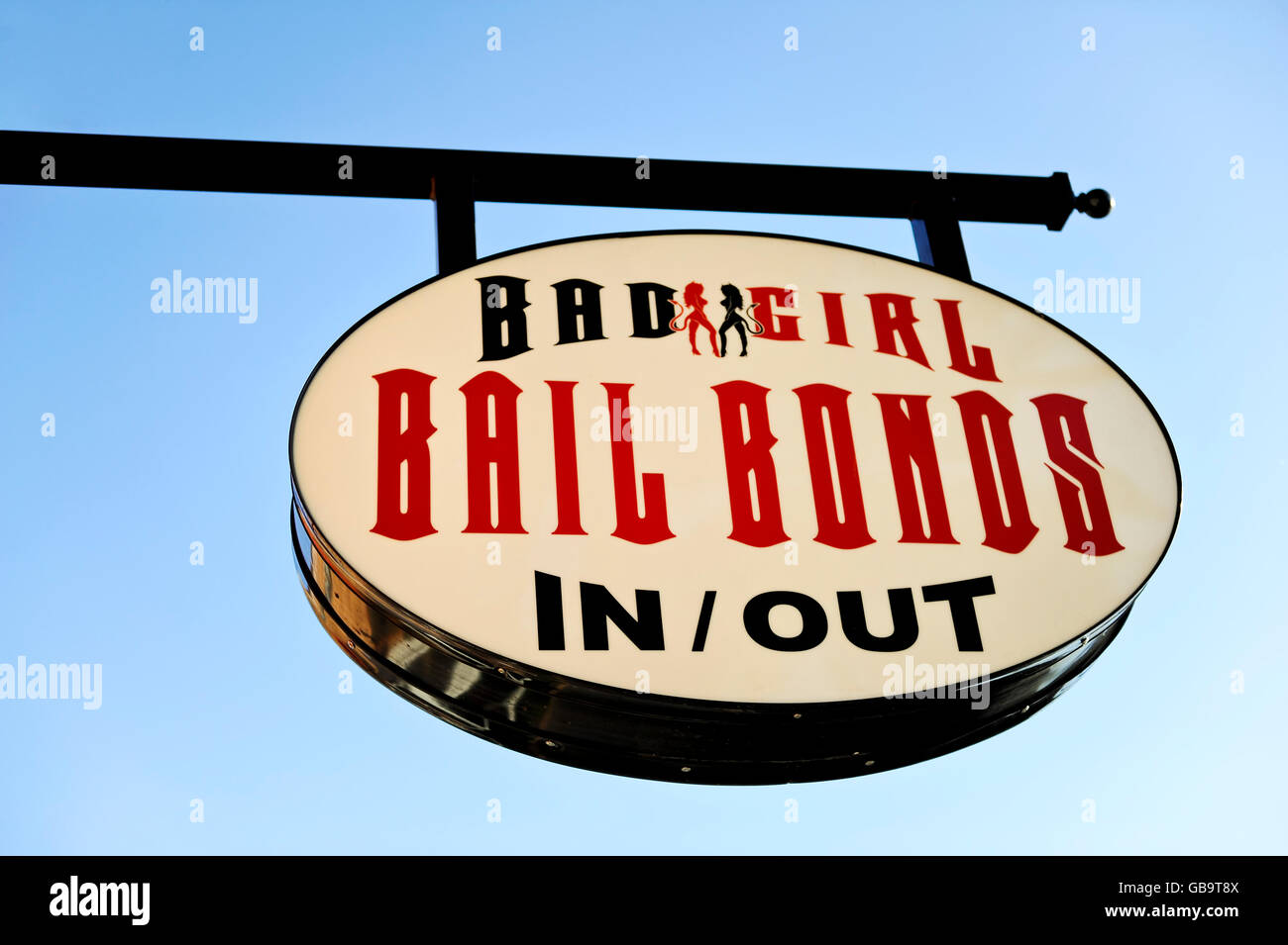 Lo storefront segno per 'Bad Girl' Bail legami nel centro di Las Vegas Foto Stock