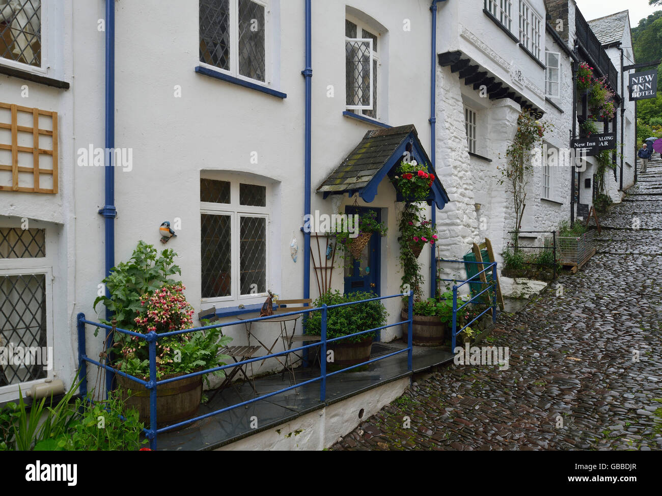 Cottages & New Inn, Clovelly High Street, North Devon Foto Stock