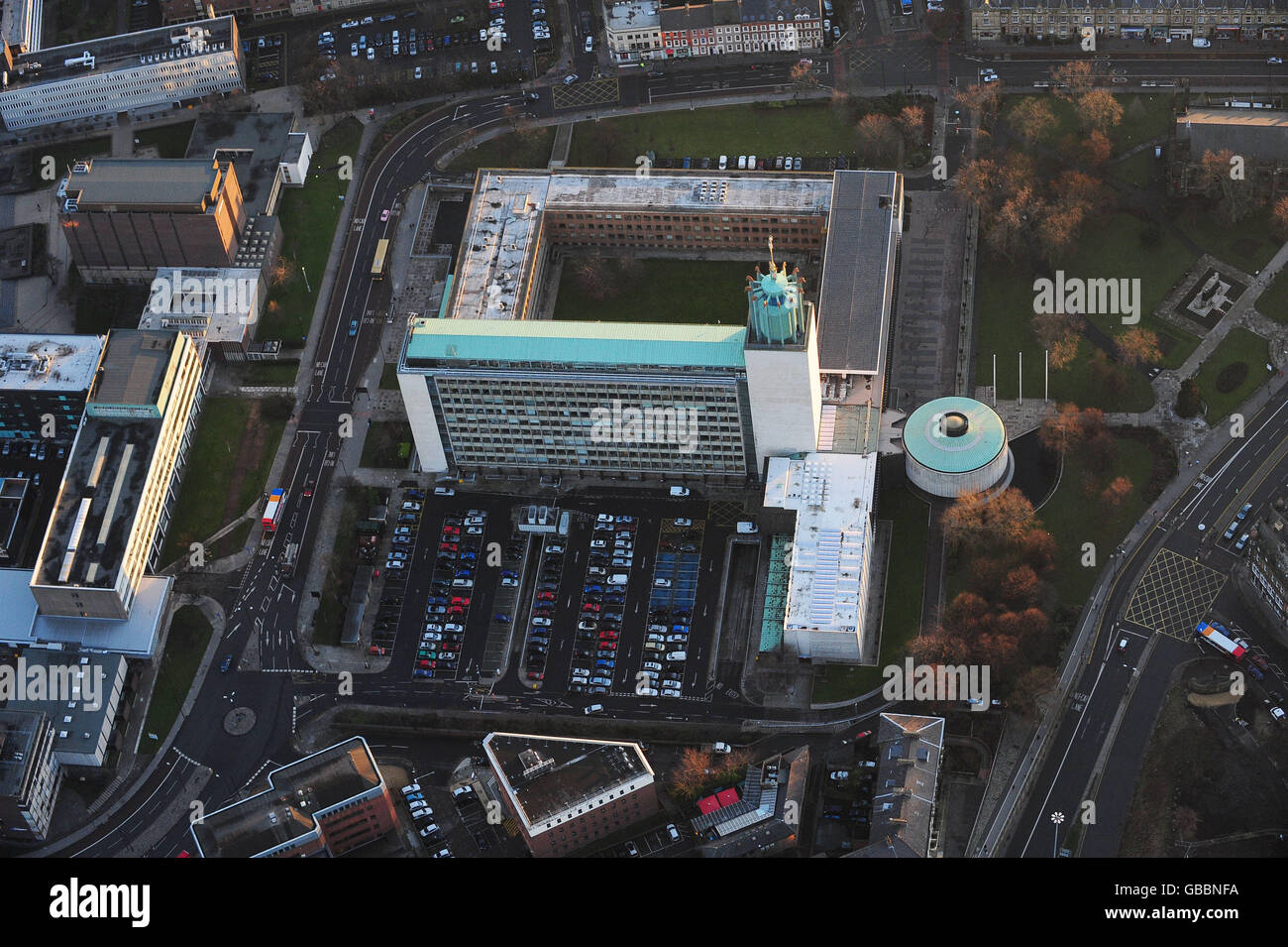 Stock del nord-est dell'Inghilterra. Vista aerea del centro amministrativo di Newcastle. Foto Stock
