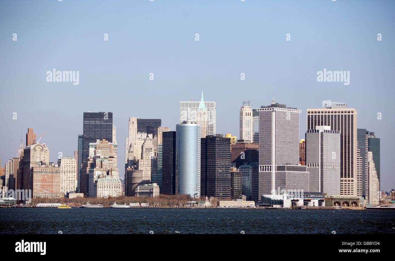 Travel stock - Stati Uniti d'America - New York. Lo skyline di Manhattan visto dal traghetto di Staten Island Foto Stock