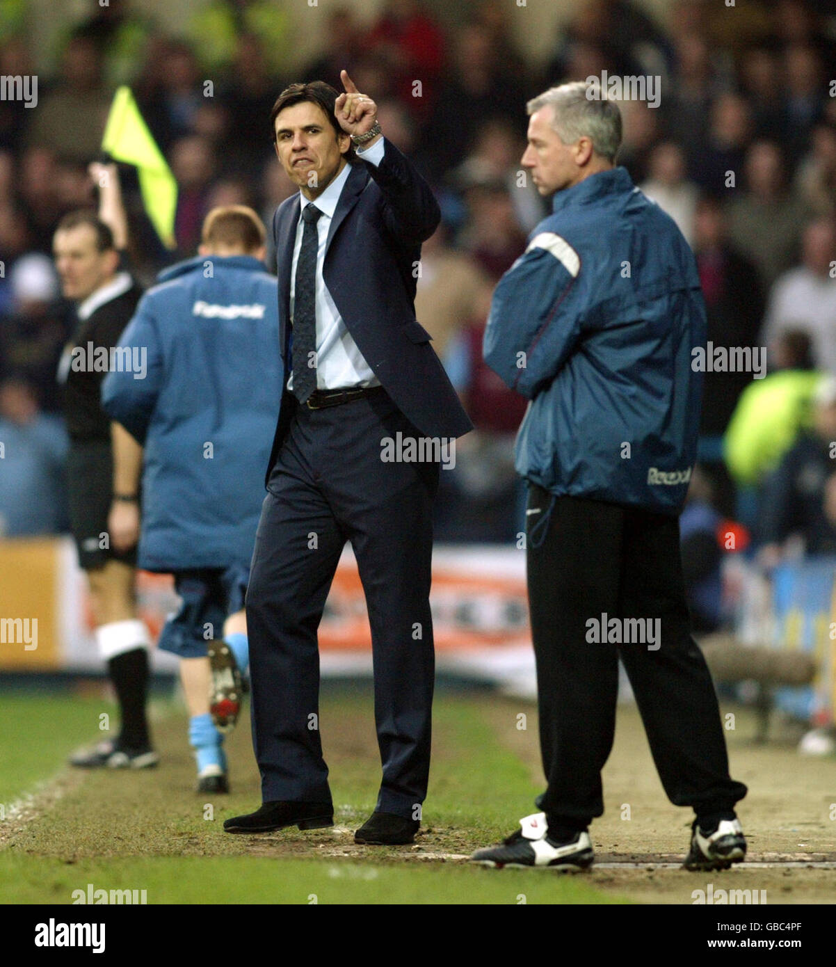 Chris Coleman, responsabile di Fulham, e Alan Pardew di West Ham United Foto Stock