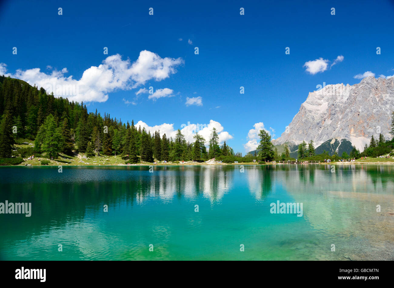 Bergsee, Sommer, Ehrwalder Alm, Seebensee, Zugspitze, Tirol, Oesterreich Foto Stock