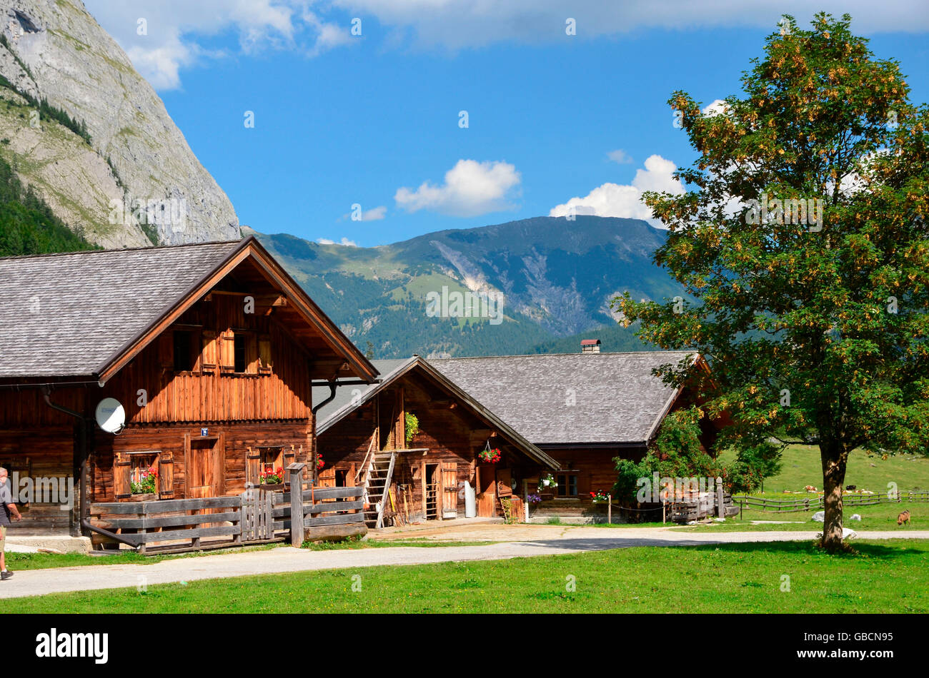 Almdorf, Almhuetten, Eng-Alm, Karwendelgebirge, Tirol, Oesterreich Foto Stock