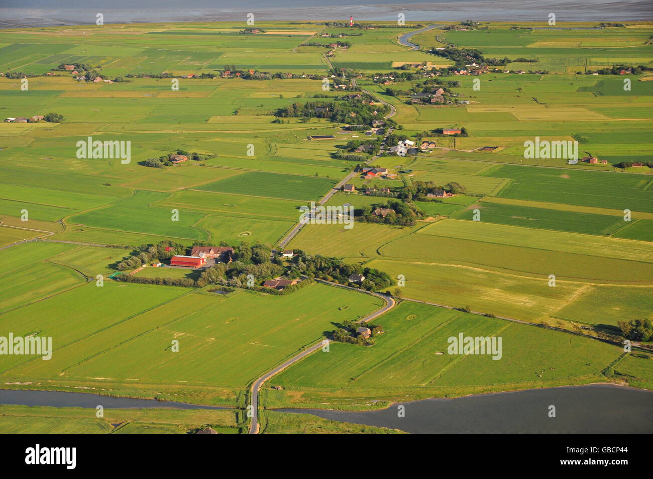 Wattenmeer, Nordsee, Nordfriesland, Nordseeinsel, Pellworm, Landschaft, UNESCO-Weltnaturerbe, Luftaufnahme, Schleswig-Holstein Foto Stock