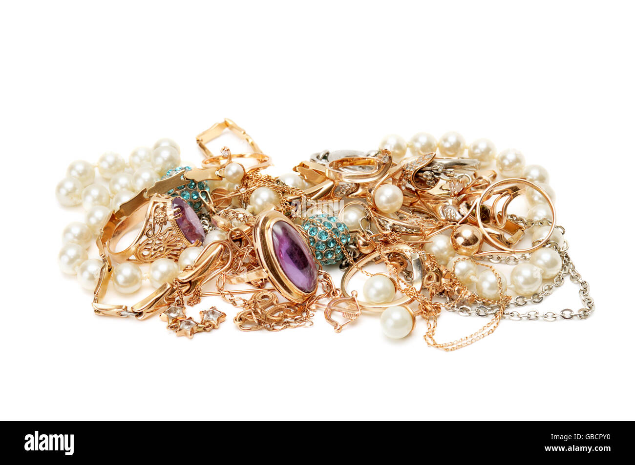 Ornamenti d'oro isolato su uno sfondo bianco Foto Stock