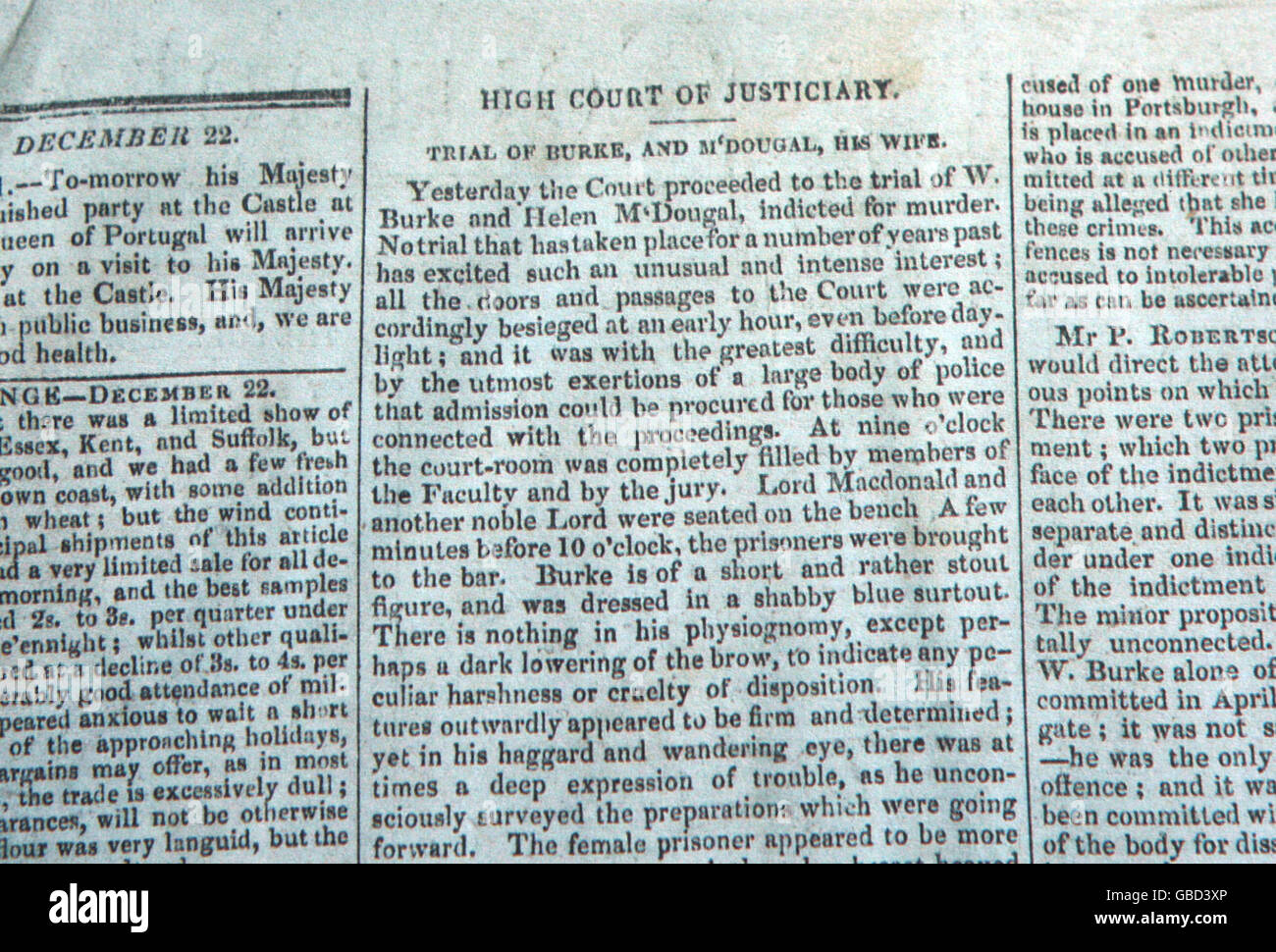 Una replica del diciannovesimo secolo giornale che registra il processo dei famigerati assassini, William Burke e William Hare, è lanciato a Edimburgo. Foto Stock