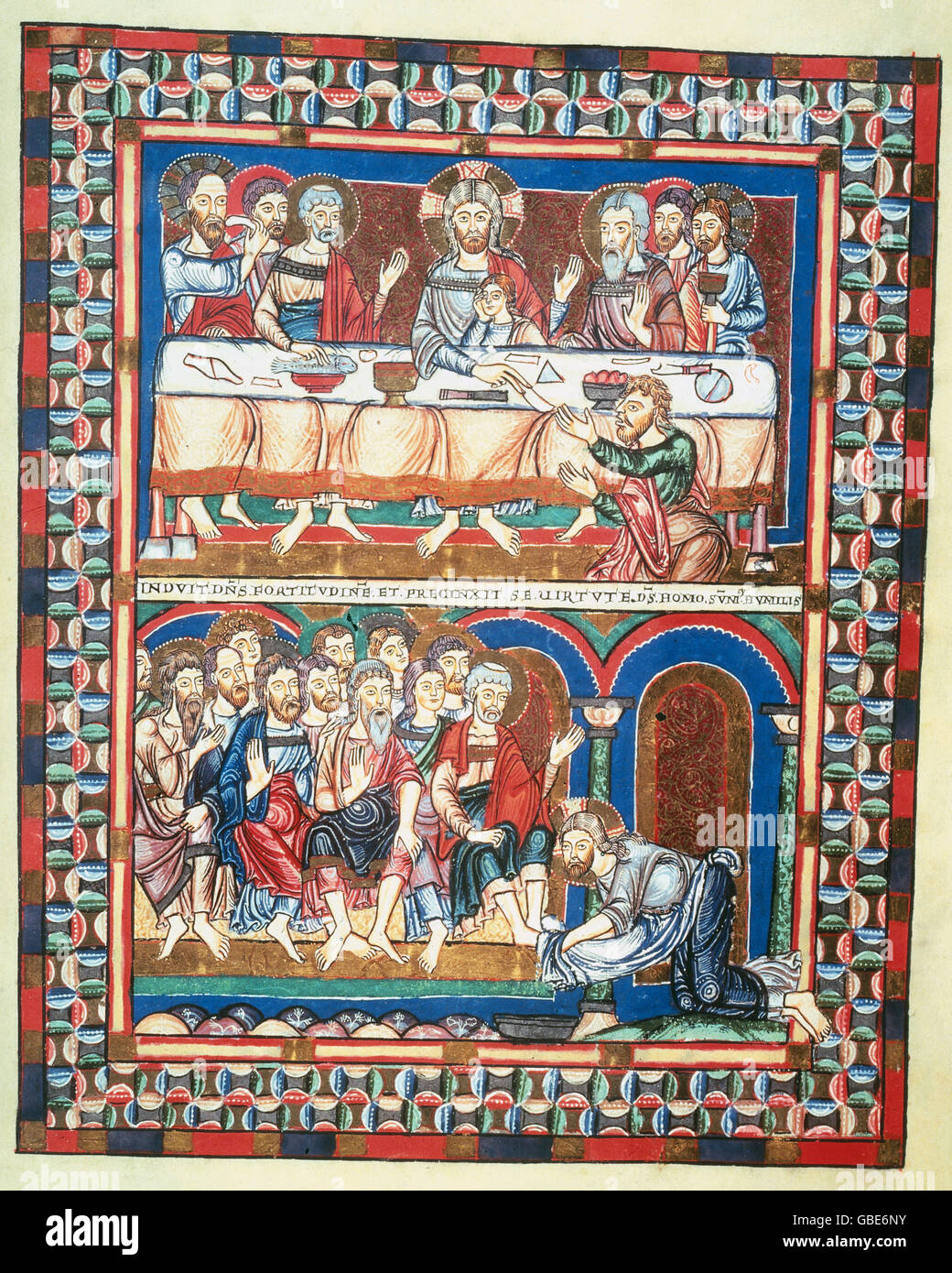 Belle arti, l'arte religiosa, il Libro dei Vangeli di Henry The Lion dal monaco Heriman, miniatura, l'ultima cena, Helmarshausen Monastero, circa 1170, Foto Stock