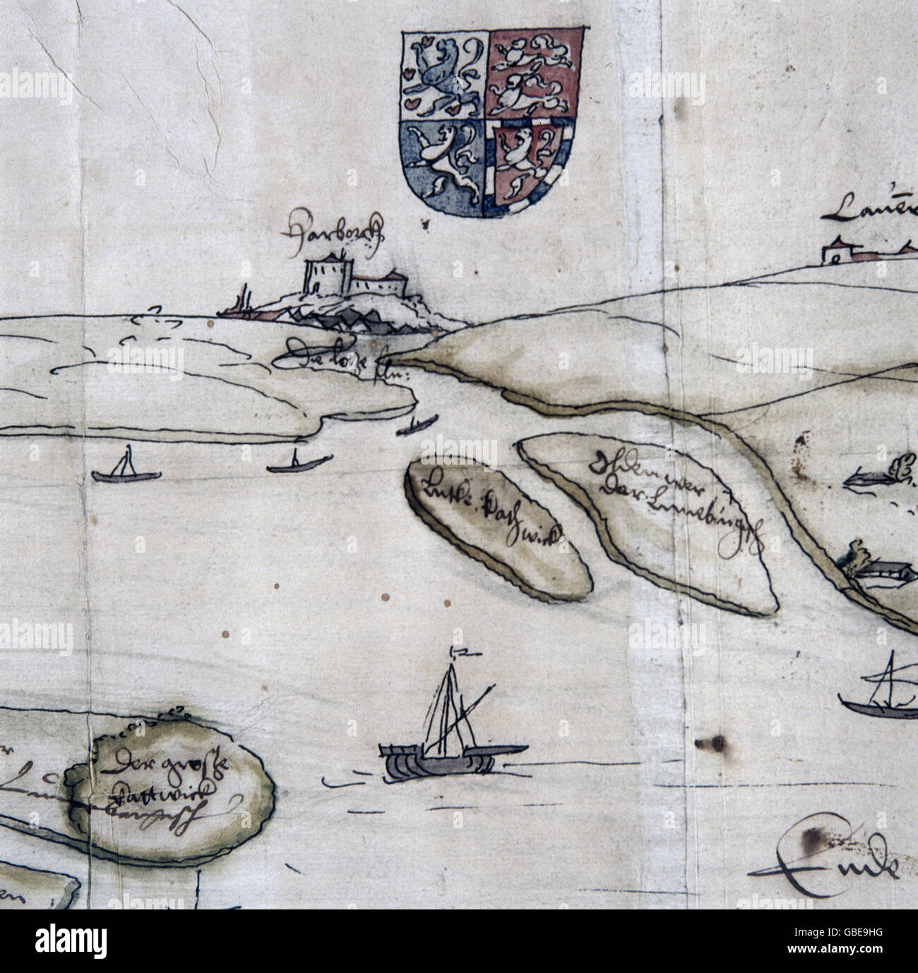 Cartografia, mappe, mappa del fiume Elba, circa 1555, diritti aggiuntivi-clearences-non disponibile Foto Stock