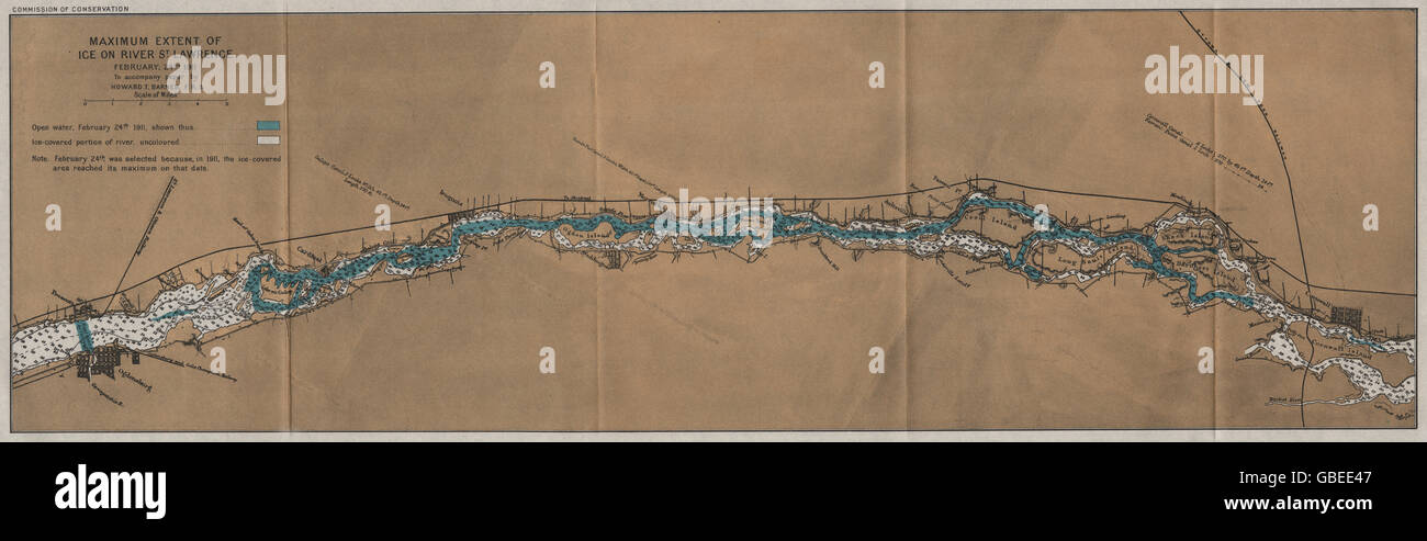 ONTARIO/NEW YORK: misura massima di ghiaccio sul fiume San Lorenzo Feb 1911, 1913 Mappa Foto Stock