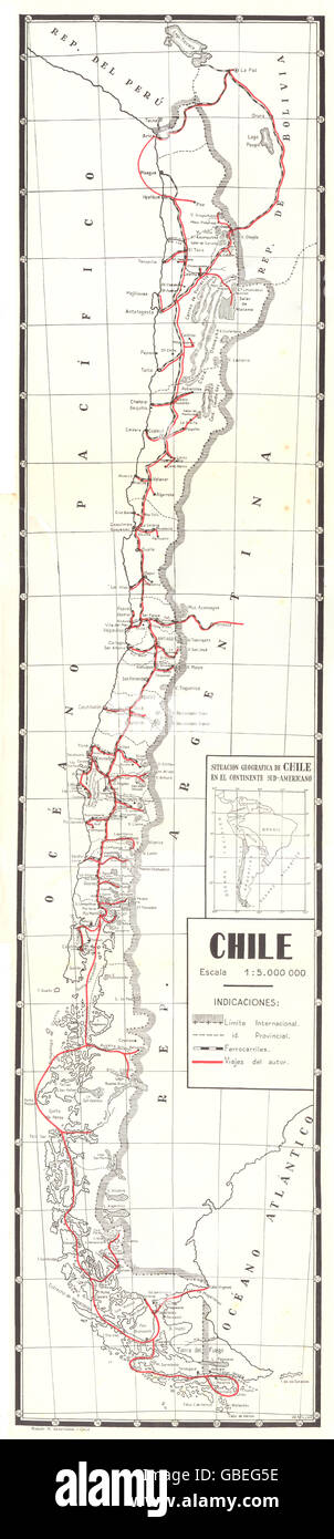 PATAGONIA cilena: lunghezza completa mappa del Cile., 1932 Foto Stock