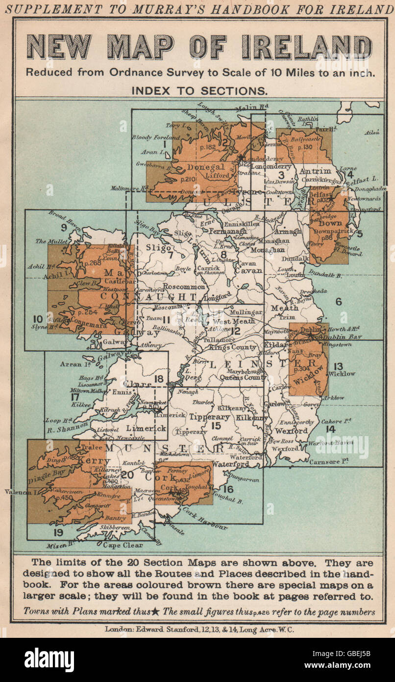 Irlanda: Indice mappa. Guida di Murray. STANFORD, 1908 Foto Stock