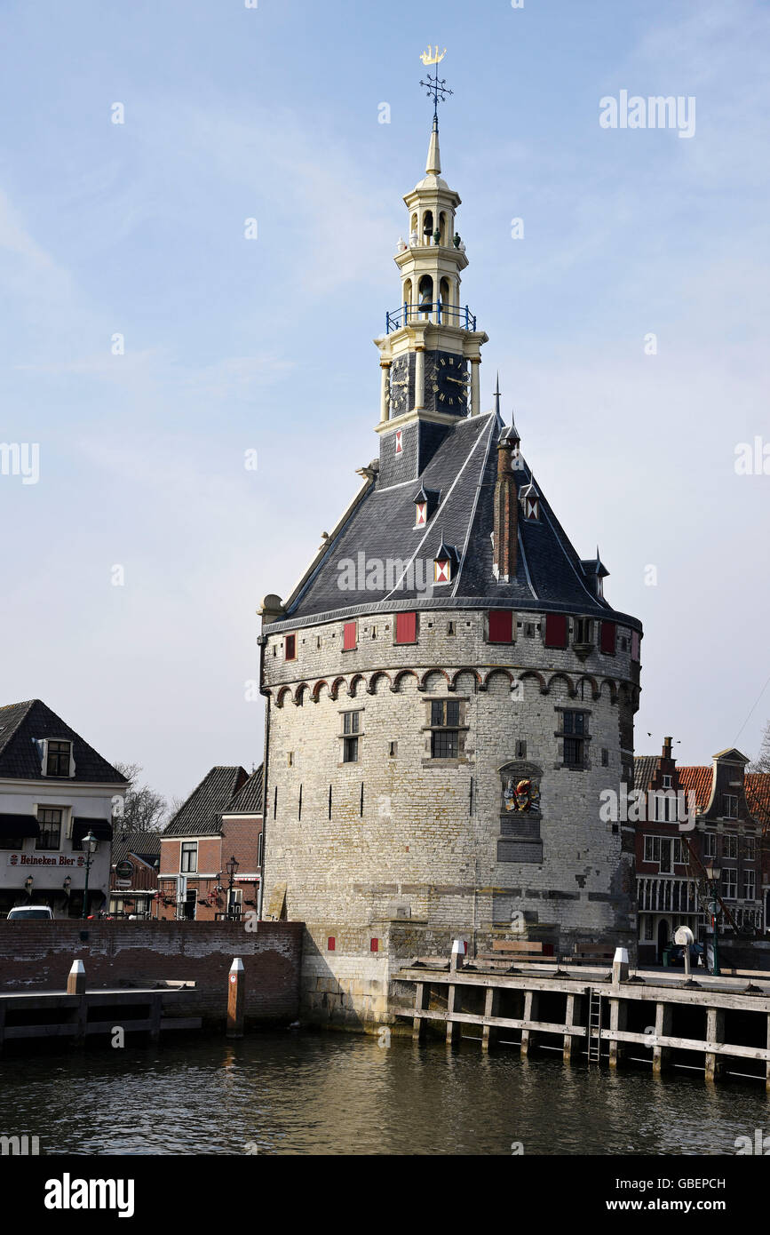Hoofdtoren, torre, porto, Hoorn, North Holland, Paesi Bassi / Olanda Foto Stock