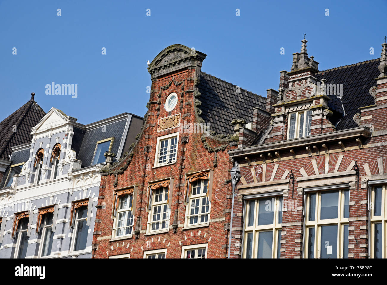 Edifici storici, Grote Markt, Haarlem, Olanda Settentrionale, Paesi Bassi / Olanda, case a timpano Foto Stock