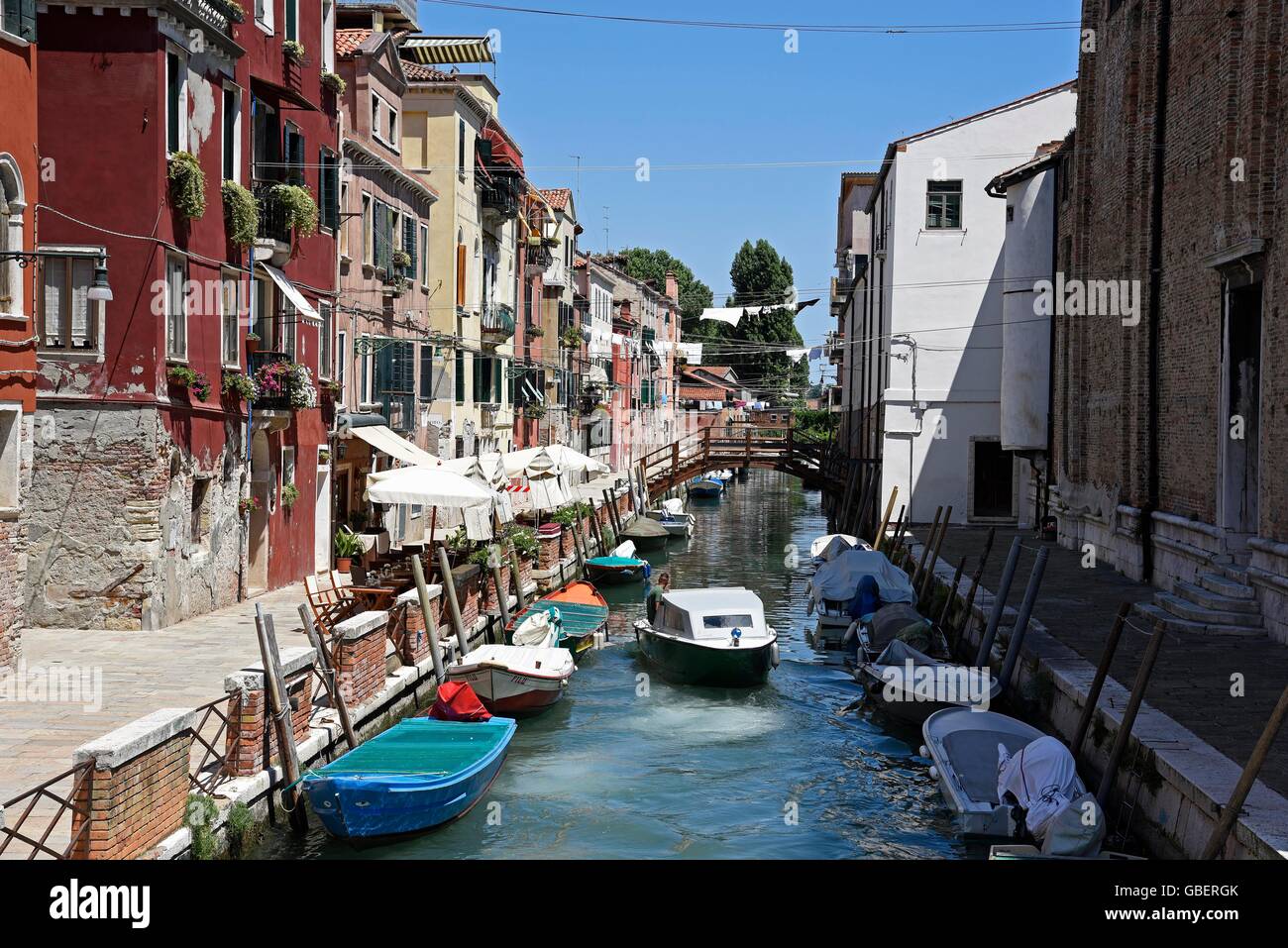 Barche, canal, Castello, quarto, Venezia, Venezia, Veneto, Italia Foto Stock