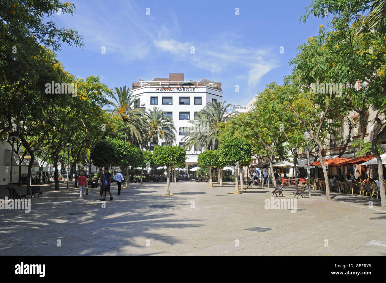 Placa des Parc, quadrato, Eivissa, Ibiza, Pityusen, Baleari, Spagna Foto Stock
