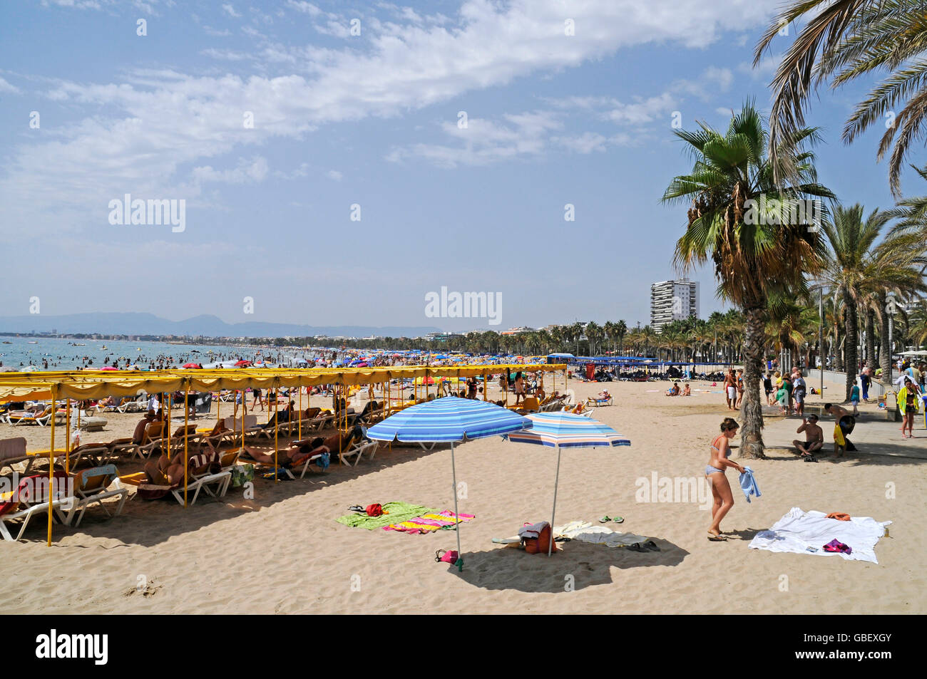 Platja de Llevant, playa, Spiaggia di Salou, provincia di Tarragona Catalogna Foto Stock