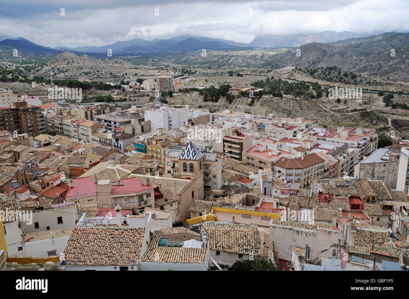 Vista sulla città, Xixona, Jijona, La Vila Joiosa, Villajoyosa, Costa Blanca, Alicante, Spagna, Europa Foto Stock