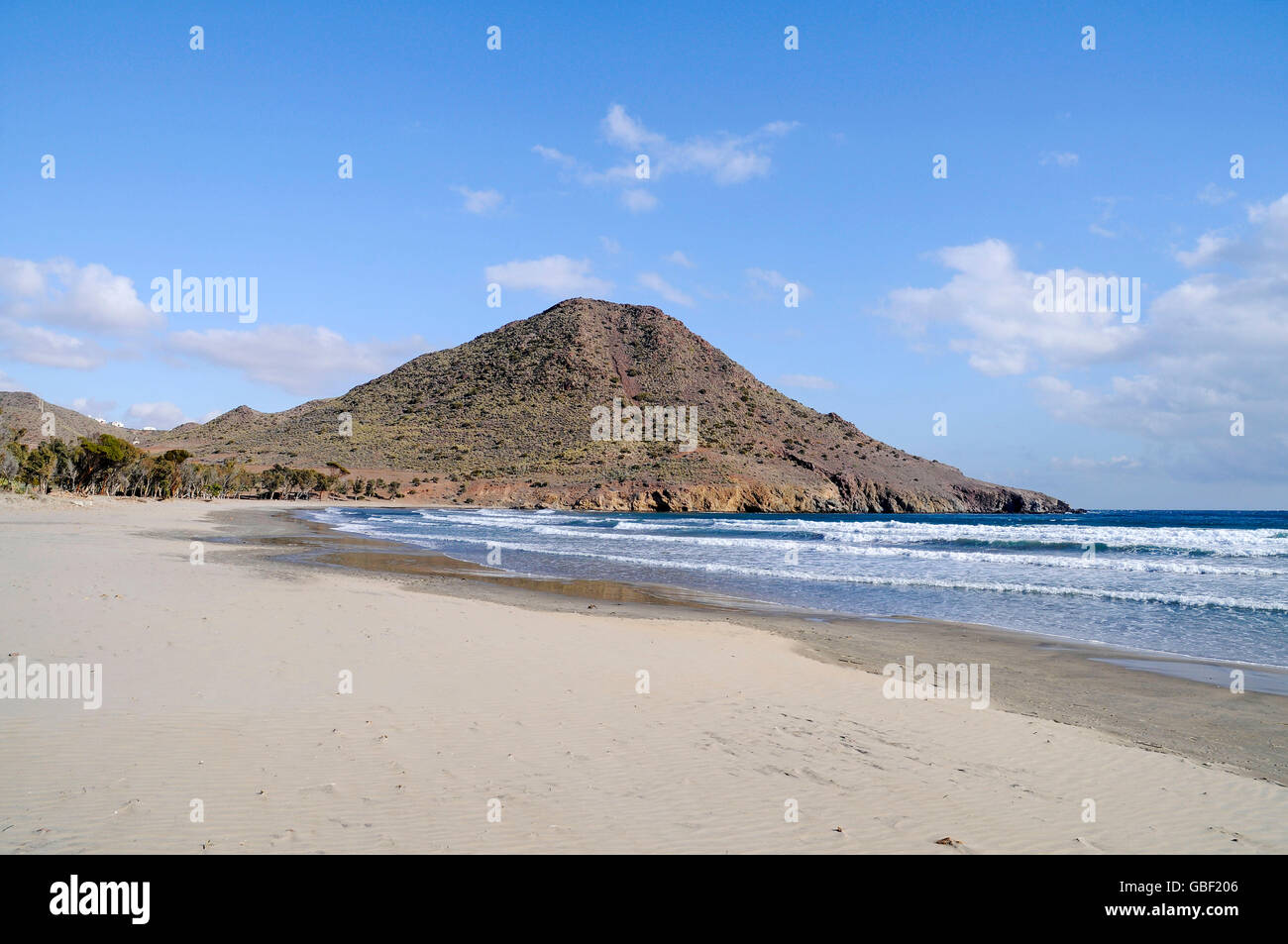 Playa de los Genoveses, spiaggia, Cabo de Gata Nijar, parco naturale e riserva della biosfera, provincia di Almeria, Andalusia, Spagna, Europa Foto Stock