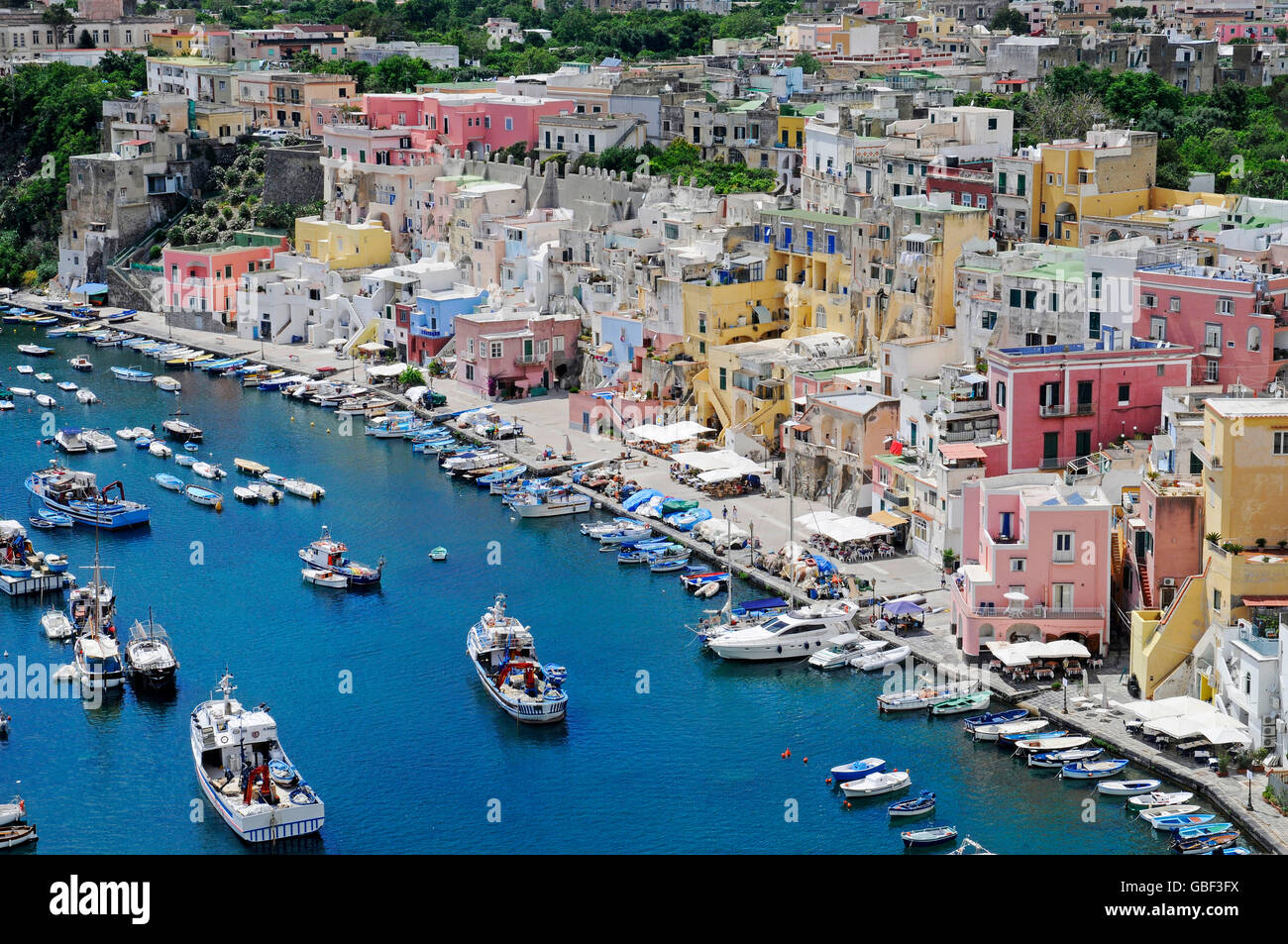 Marina di Corricella, porto, Isola di Procida, il Golfo di Napoli, campania, Italy Foto Stock