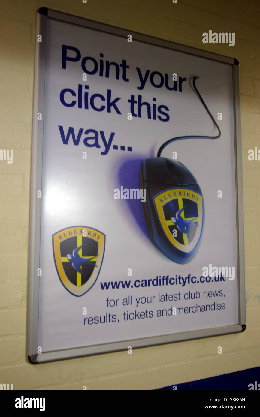 Calcio - Lega nazionale prima Divisione - Cardiff City v Burnley. Il sito web della città di Cardiff è pubblicizzato al Ninian Park Foto Stock