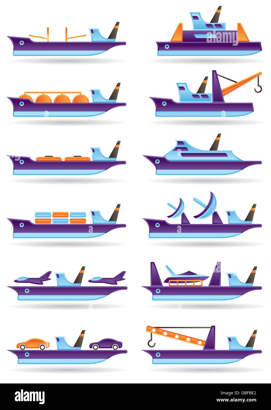 Diverse navi cargo set di icone - illustrazione vettoriale Illustrazione Vettoriale