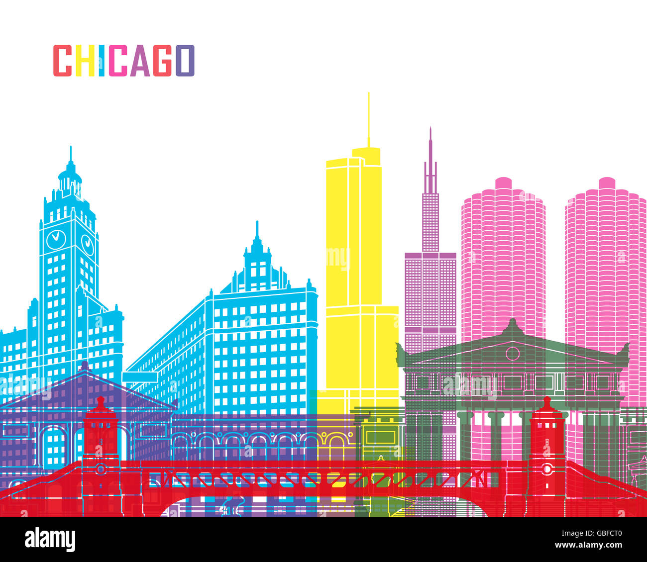 Sullo skyline di Chicago pop in modificabile file vettoriali Foto Stock