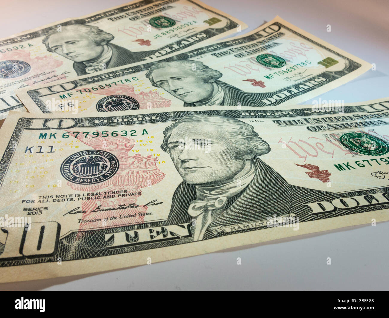 Close up di valuta degli Stati Uniti $10 Bill, STATI UNITI D'AMERICA Foto Stock