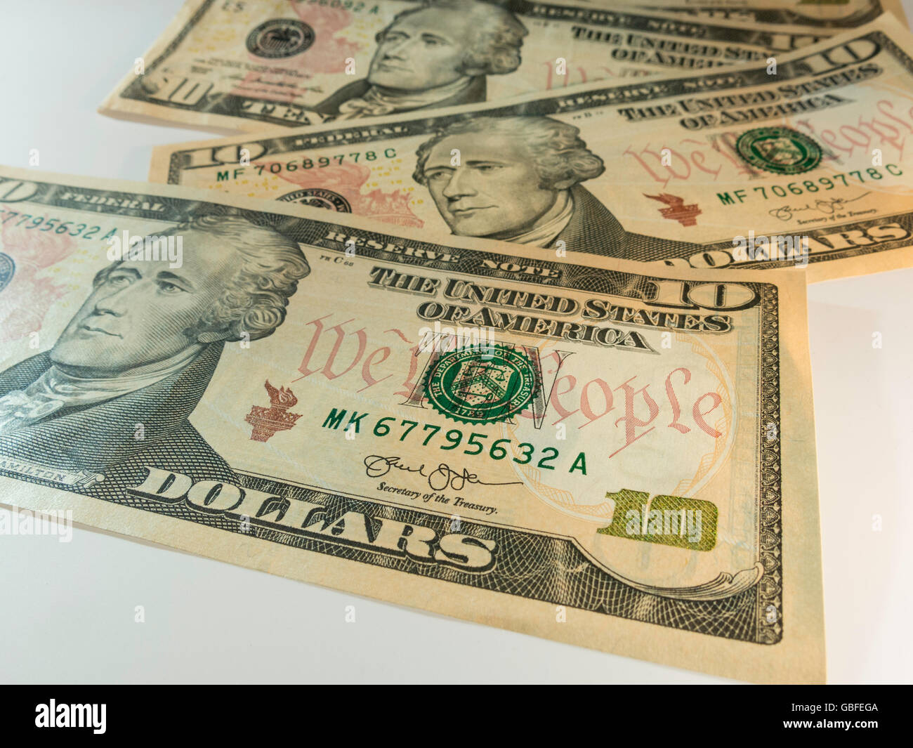 Close up di valuta degli Stati Uniti $10 Bill, STATI UNITI D'AMERICA Foto Stock