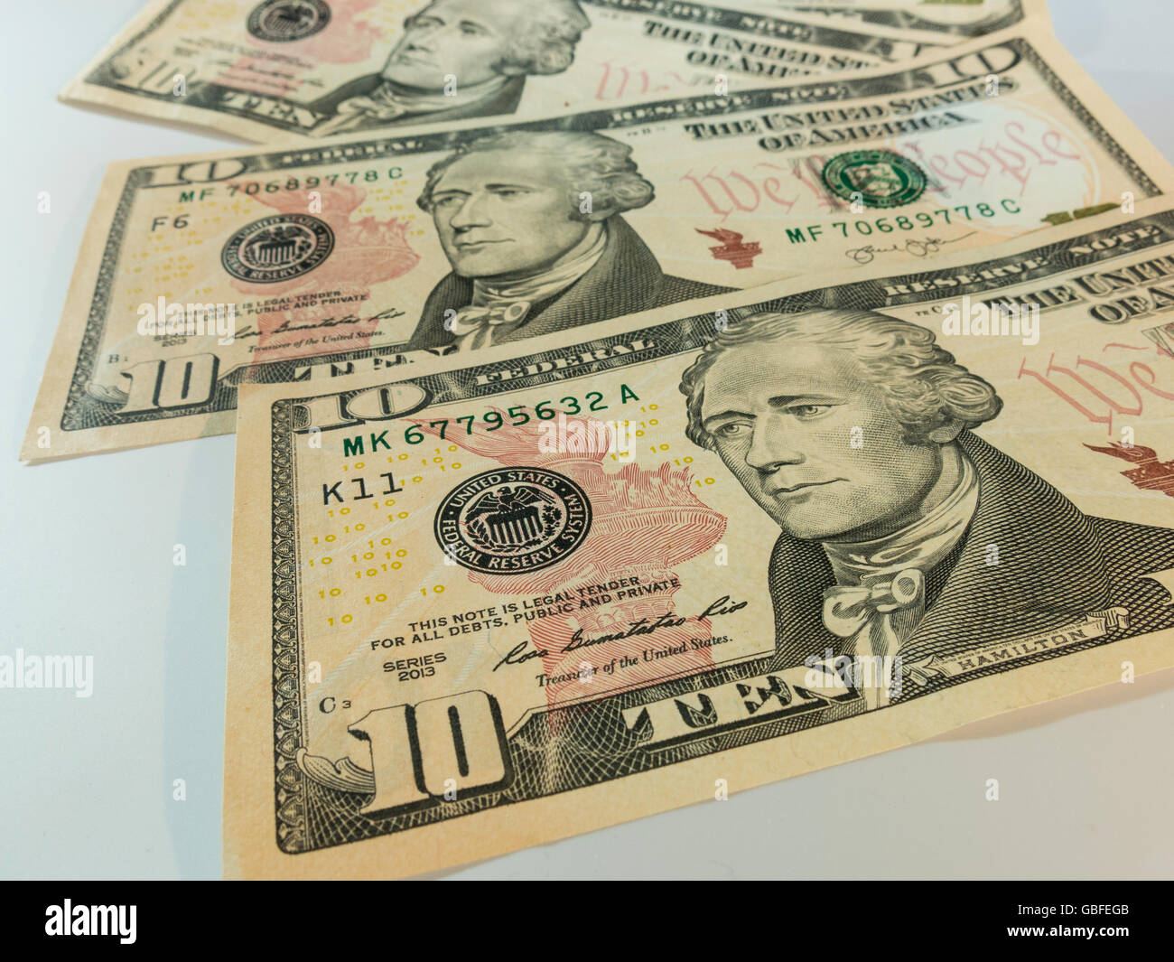 Close up di valuta degli Stati Uniti $10 Bill, STATI UNITI D'AMERICA Foto Stock