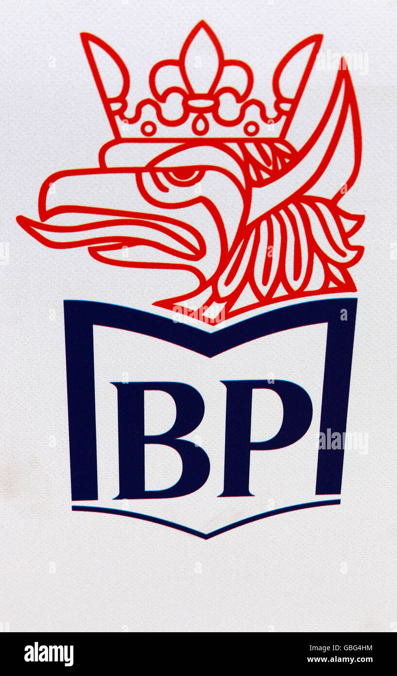 Das Logo der Marke "BP", Swinemuende, Polen. Foto Stock