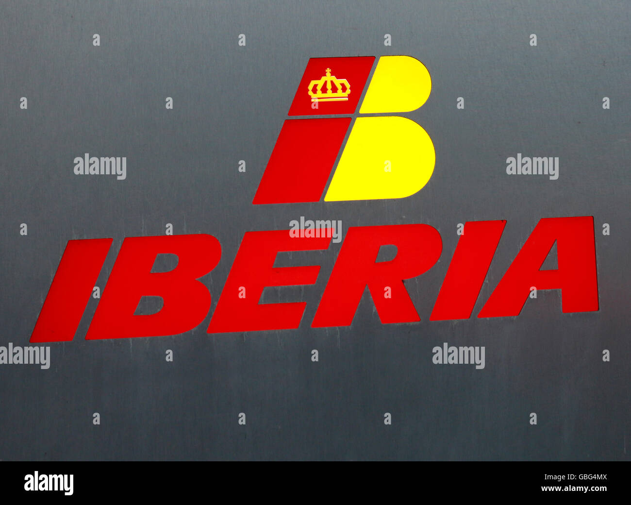 Das Logo der Marke "Iberia", Swinemuende, Polen. Foto Stock