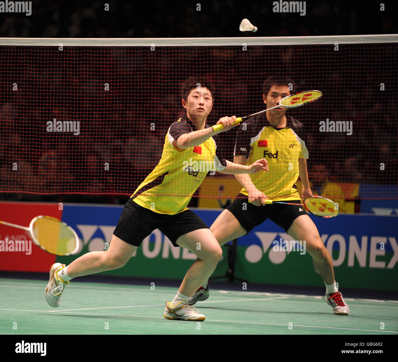 He Hanbin e Yu Yang in azione in Cina Finale misto Doubles Foto Stock